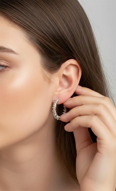 Vp Sılver Yıldız Tozu Halka Model Küpe