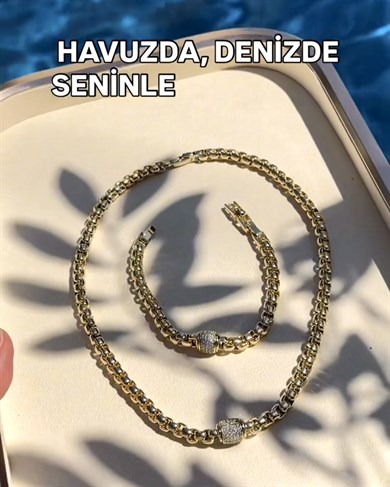 Vp Xp 14 K Altın Kaplama Silindir Kolye/ Bileklik Kombin