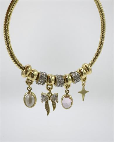 Vp14 K Altın Kaplama Fiyonklu Charmlı Bileklik