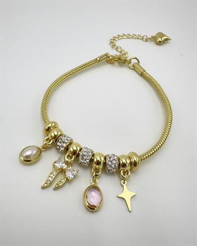 Vp14 K Altın Kaplama Fiyonklu Charmlı Bileklik