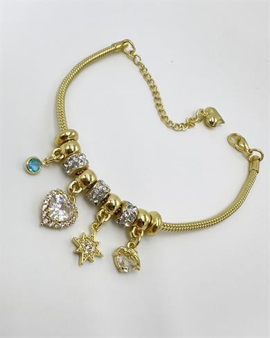 Çelik 14 K Altın Kaplama Kalp Charmlı Bileklik