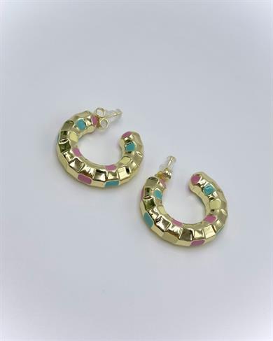 Vp14 K Altın Kaplama Renkli Halka Model Küpe