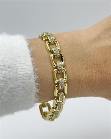 Vp14 K Altın Kaplama Taşlı Baglantılı Kare Model Bileklik