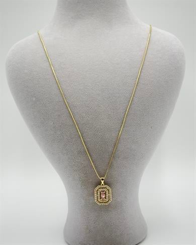 Vp14 K Pembe Taşlı Baget Kolye 60cm