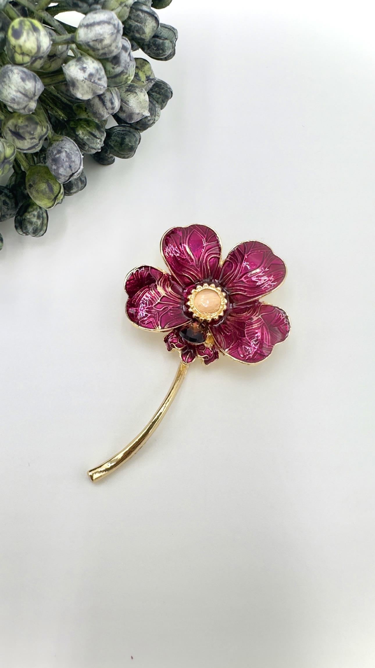 Bordo Flower Model Broş