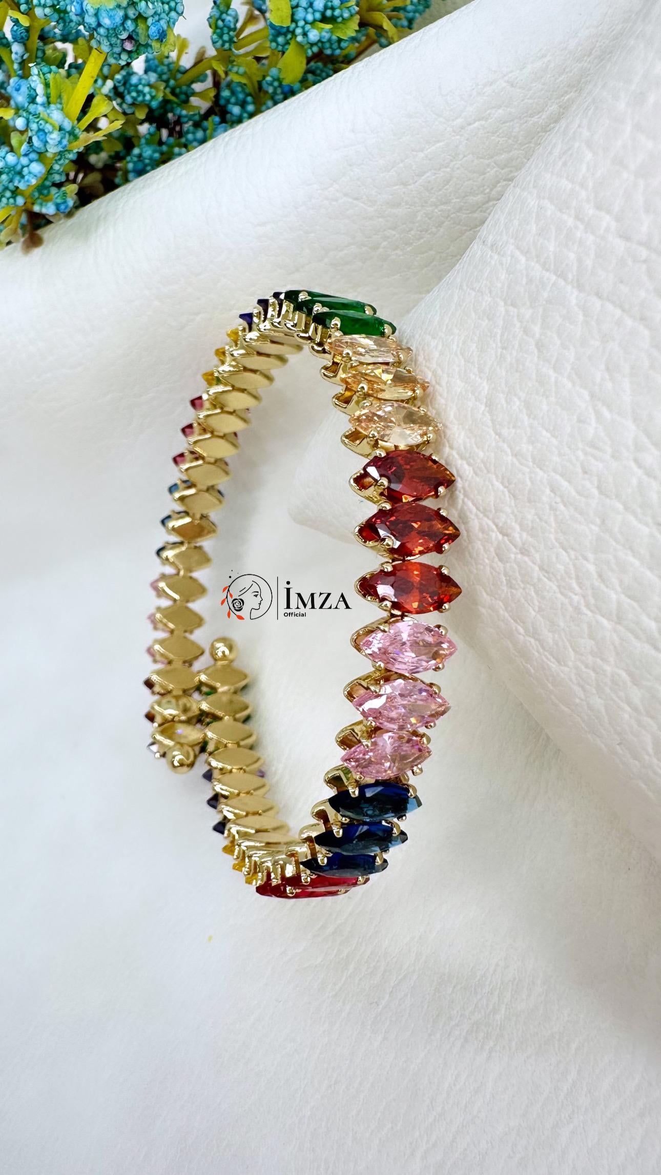 Çelik Oval Renkli Zirkon Taşlı Yaylı Halka Formunda Bileklik