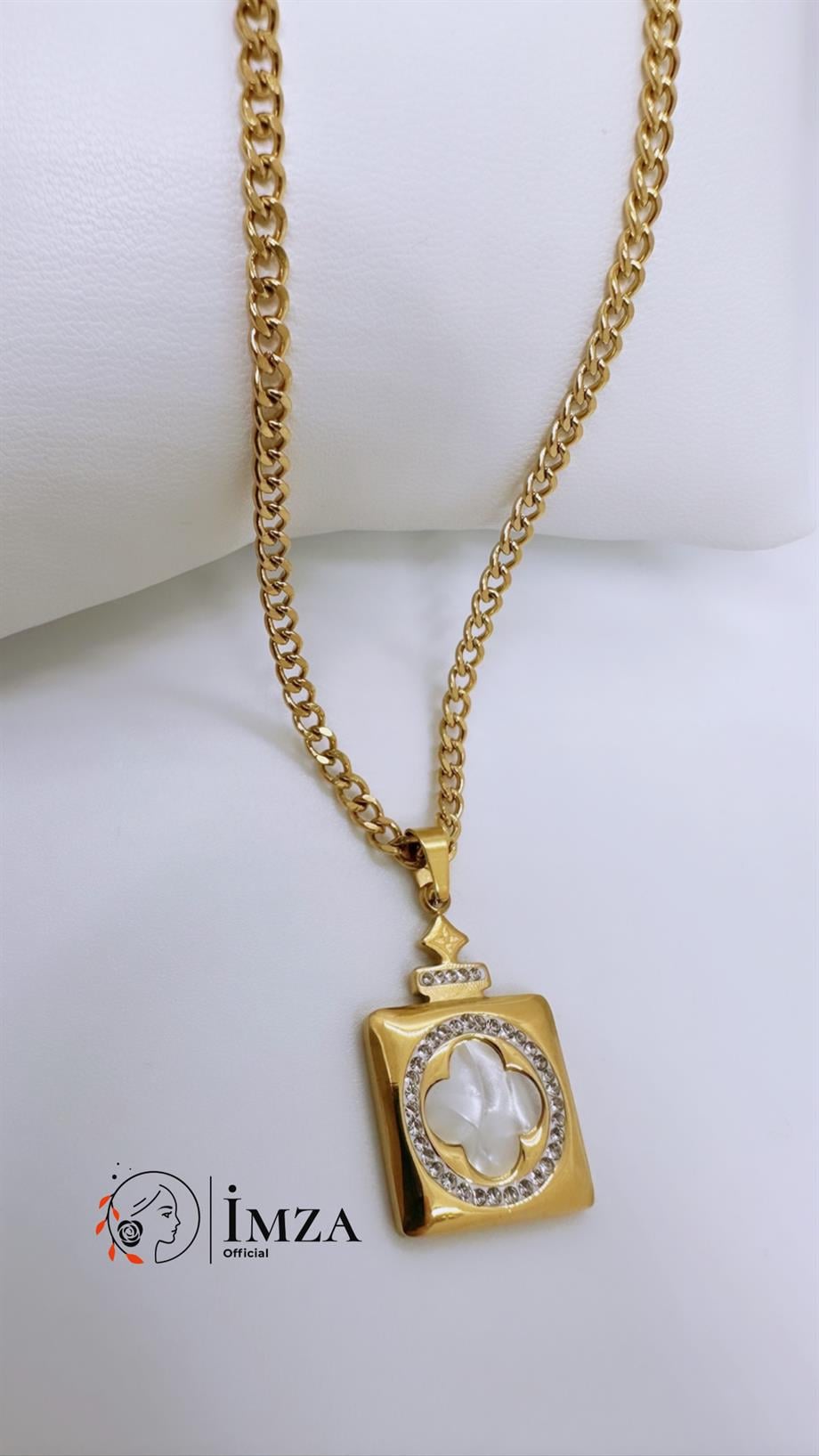 Çelik Sedefli Yonca Uzun Kolye