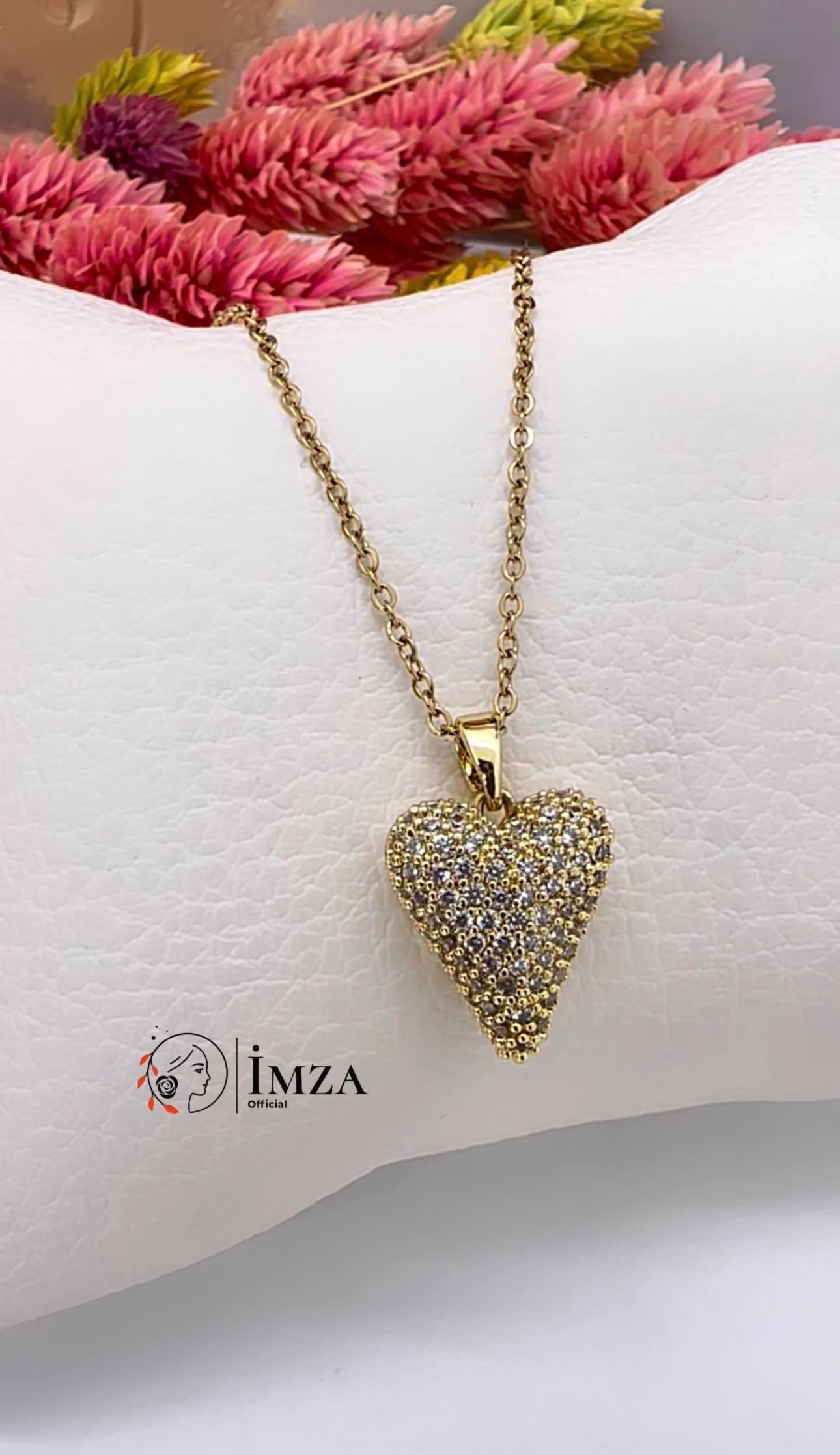 Çelik Taşlı Kalpli Kolye