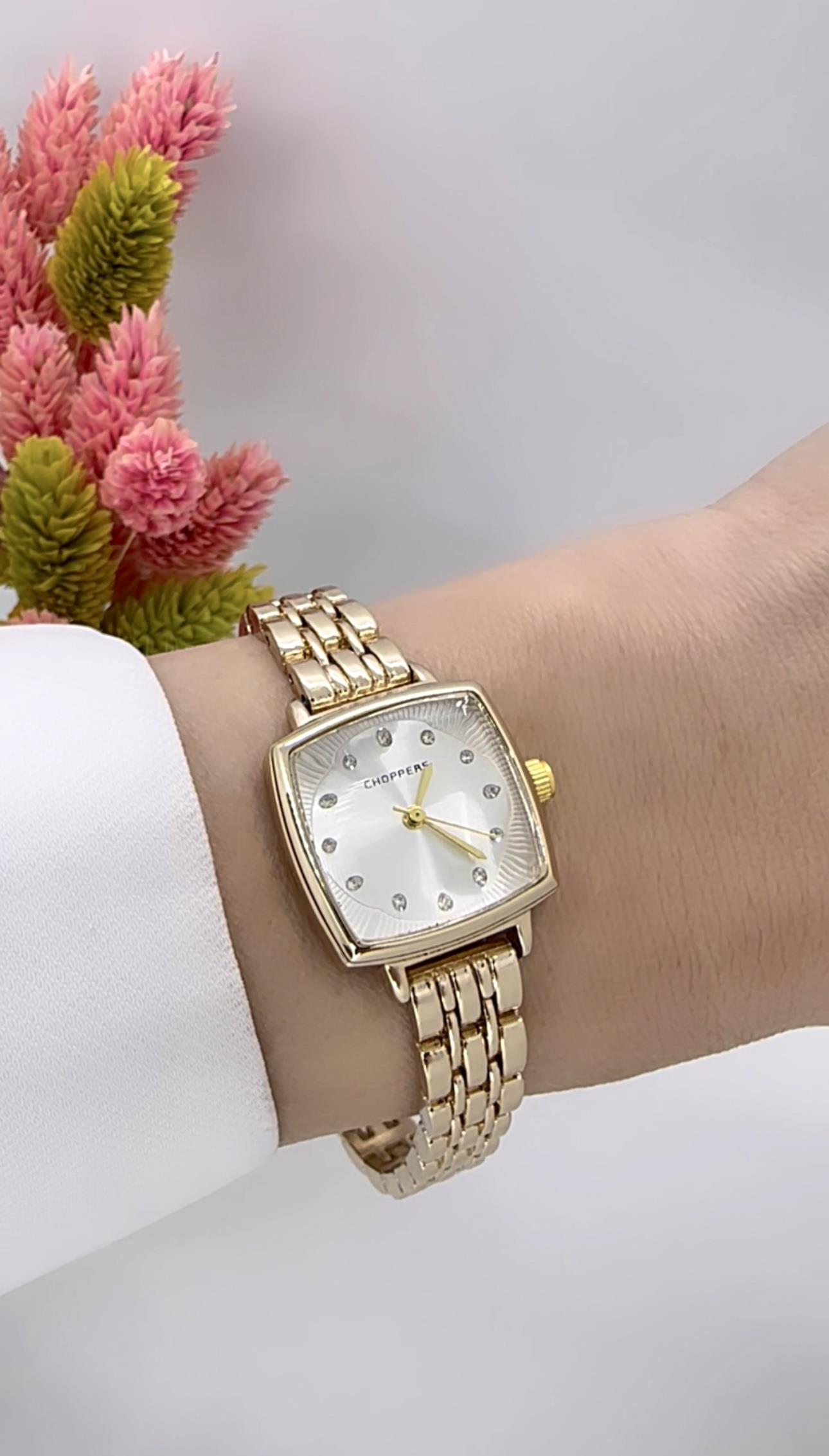 Kare Beyaz Gold Saat