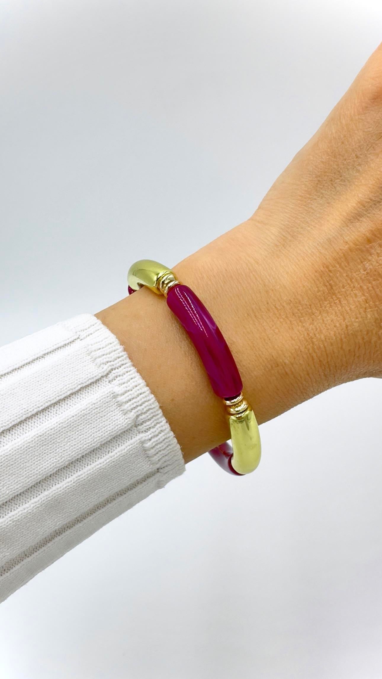 Lila / Gold Model Lastikli Kelepçe Bileklik