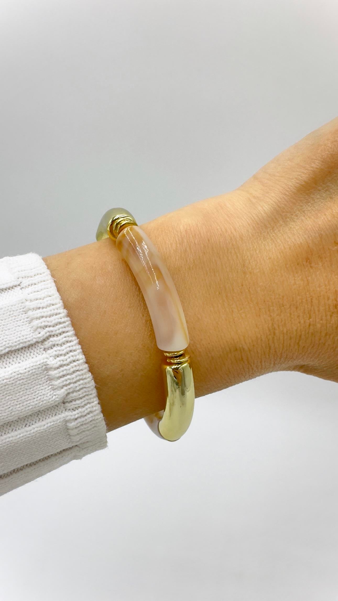 Mermer/ Gold Model Lastikli Kelepçe Bileklik