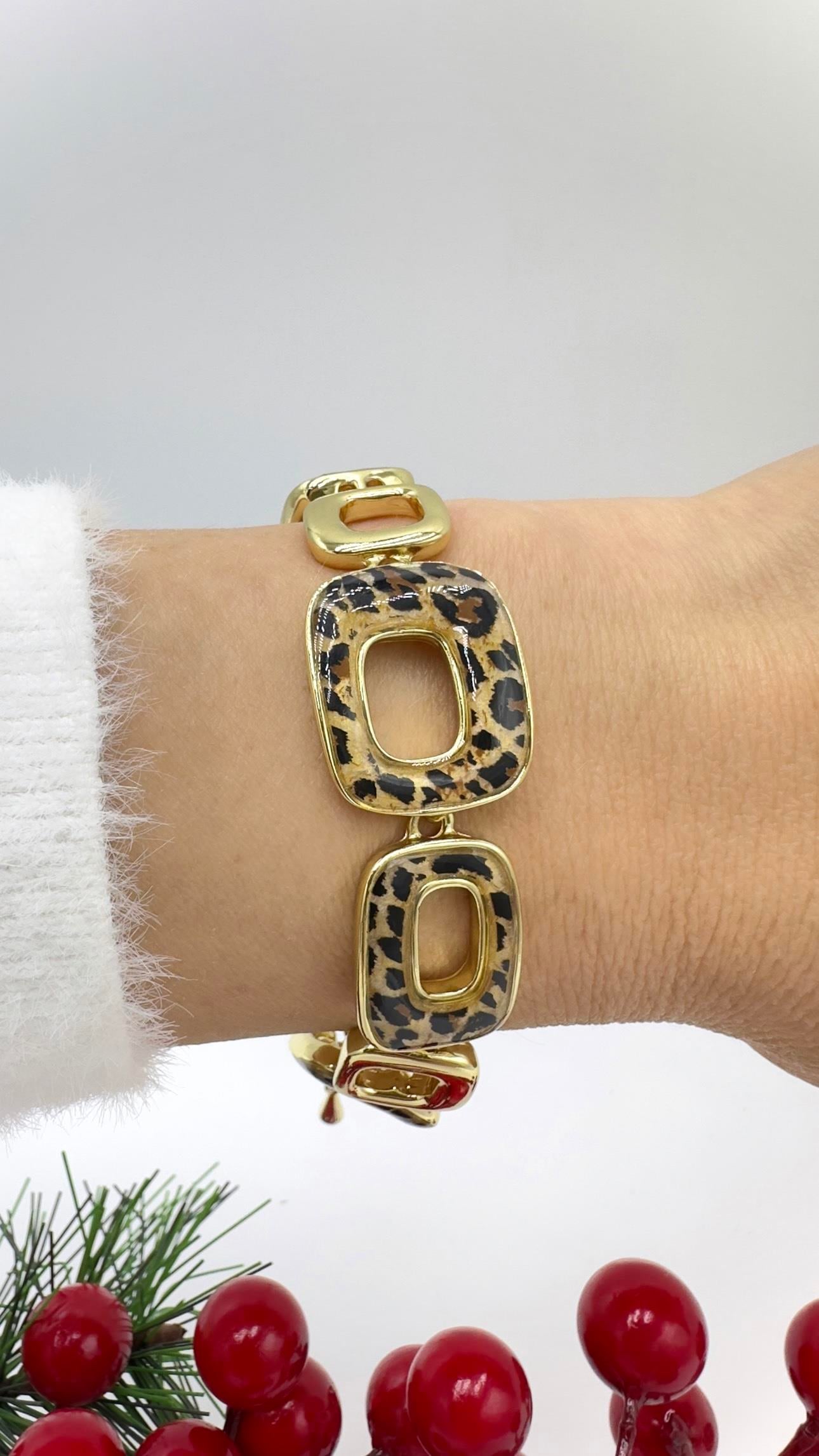 Paris Kare Sedefli Leopar Desenli Model Bileklik