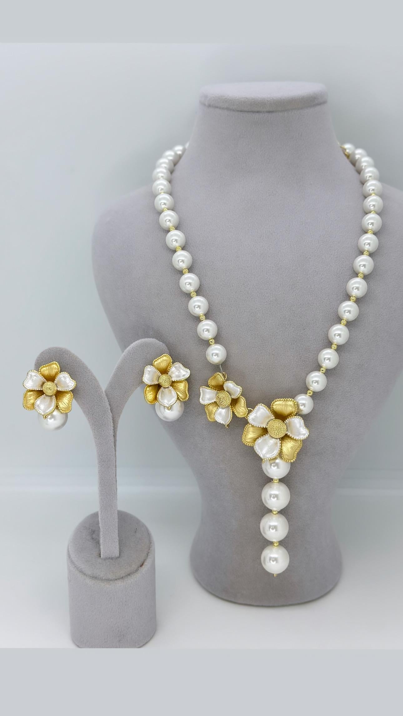Paris Model Gold İncili Kolye Küpe Takımı