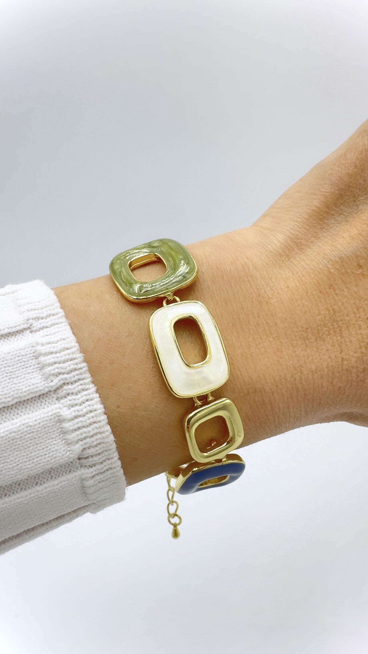 Paris Yeşil Kare Sedefli Model Bileklik