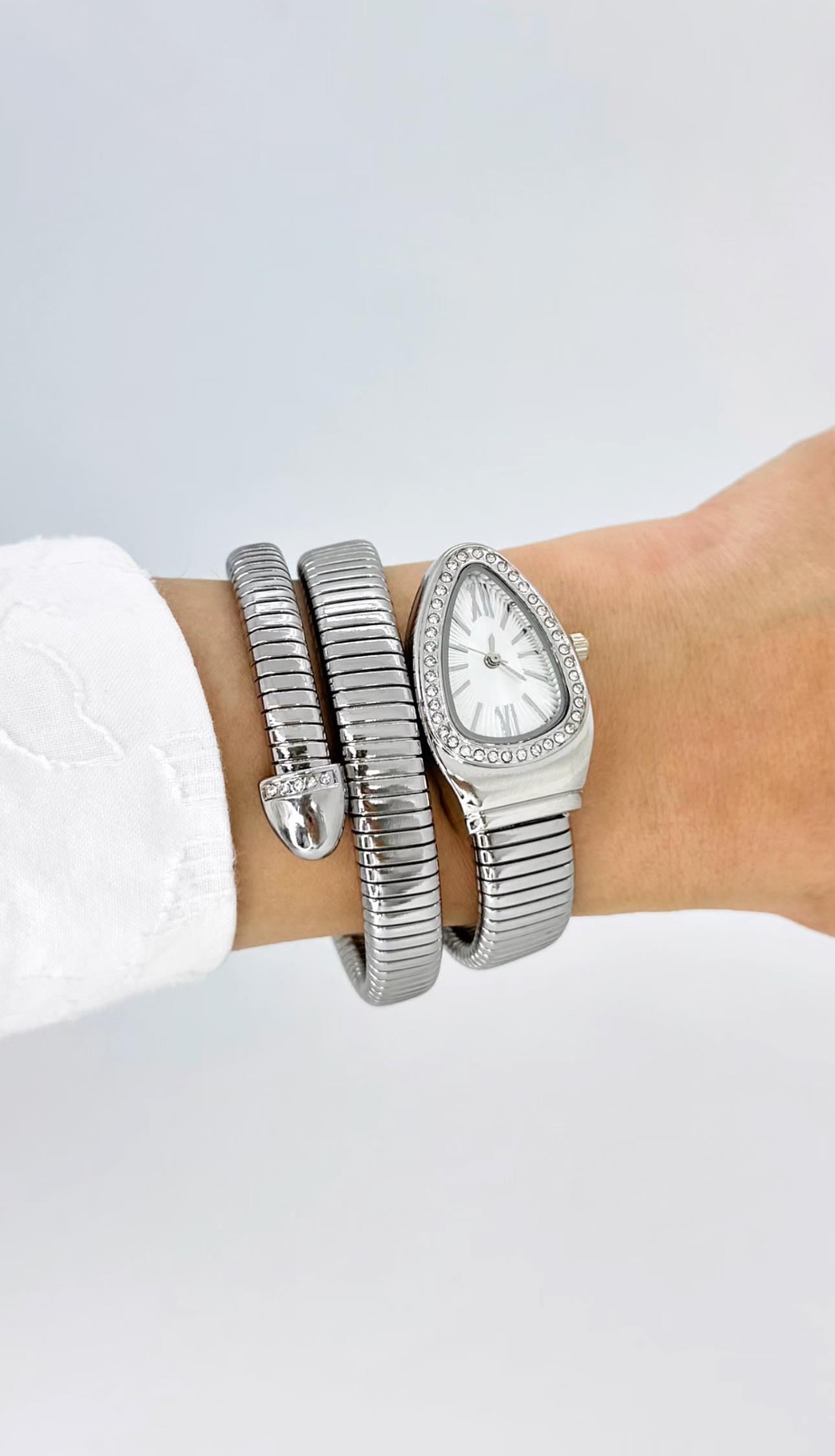 Silver Beyaz Kadranlı Yılan Model Saat