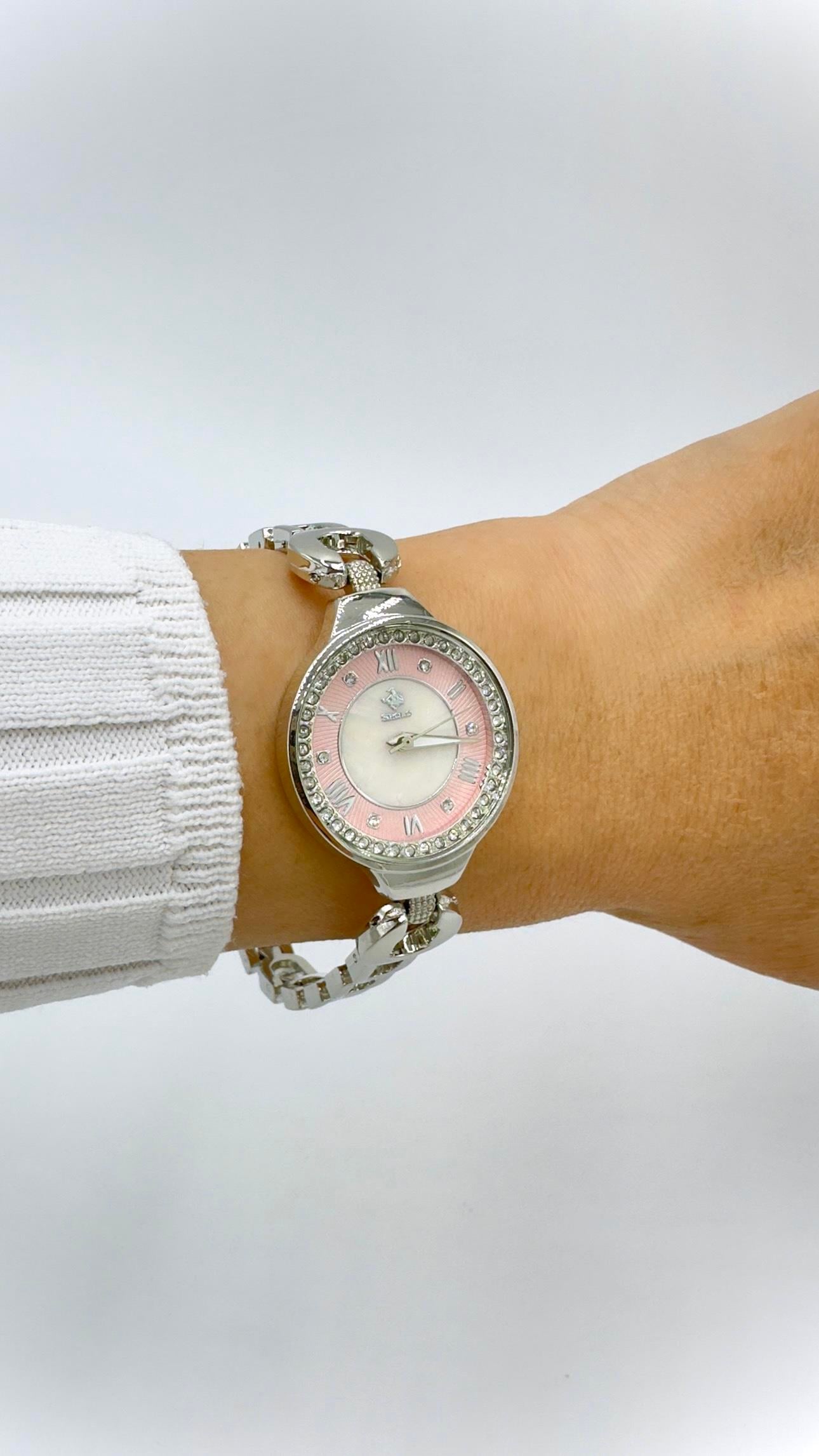 Sılver Carrie Marka Model Taşlı Pembe Kadranlı Saat