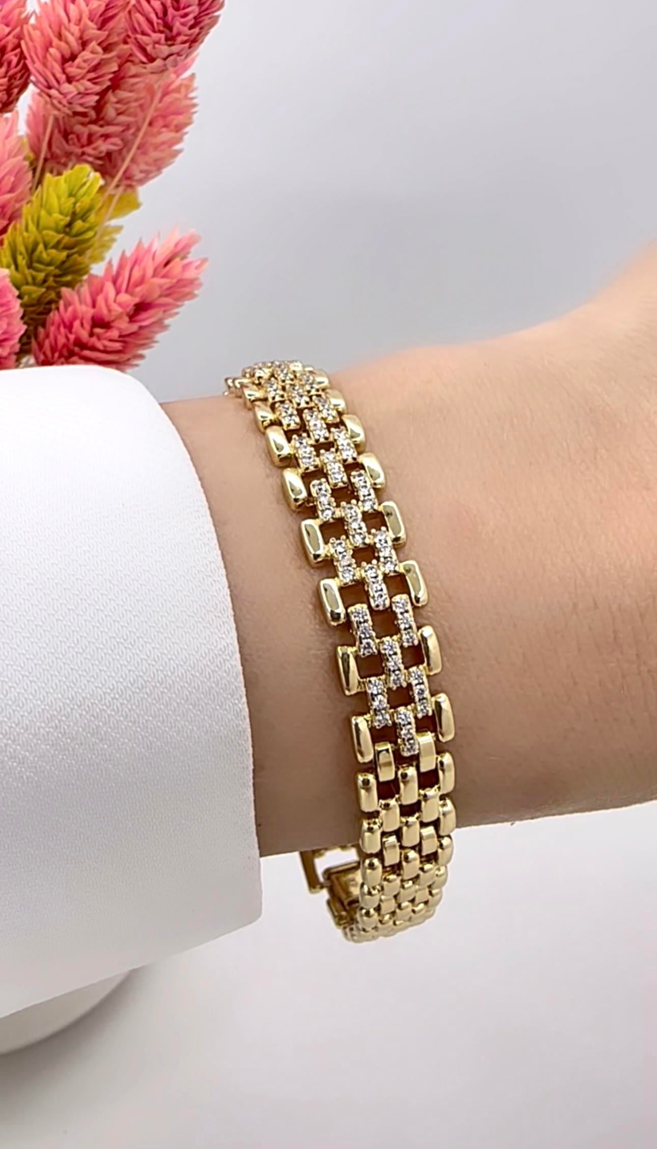 Vip 14 K Hasır Ortası Taşlı Bileklik