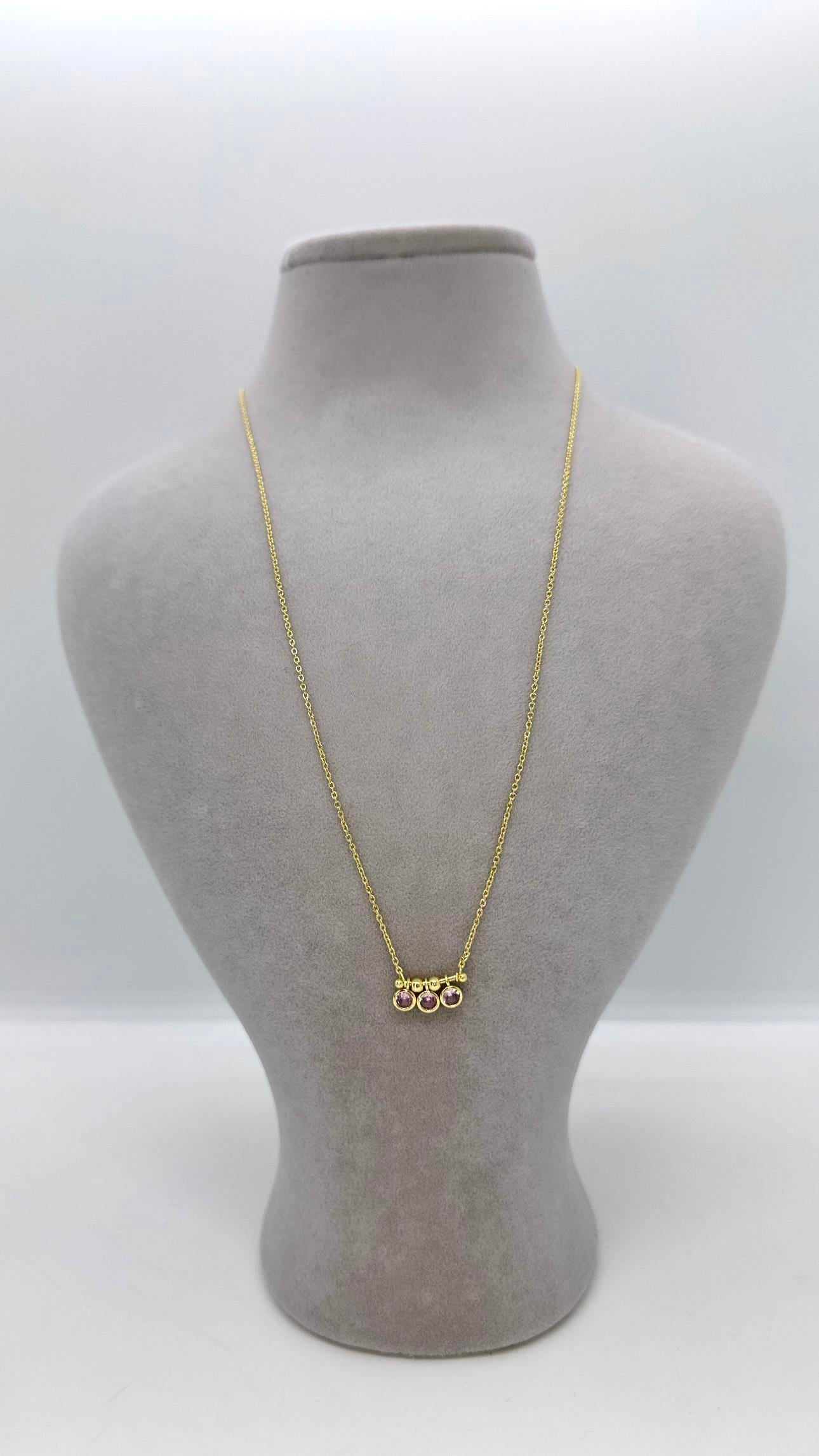 Vip 14 K Mor Taşlı Damla Model Kolye
