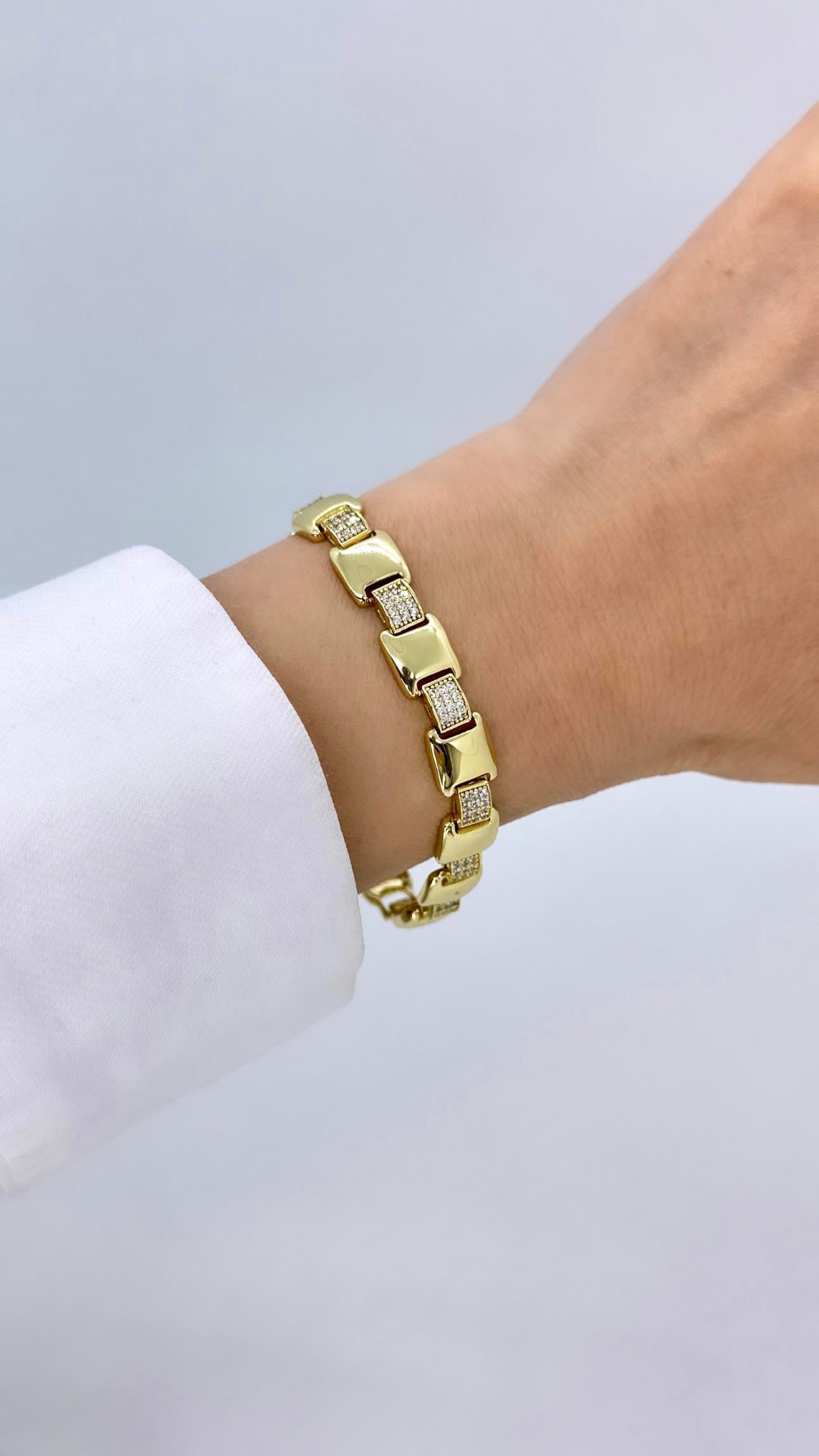 Vip 14 K Zirkon Taş Bağlantılı Kare Detaylı Bileklik