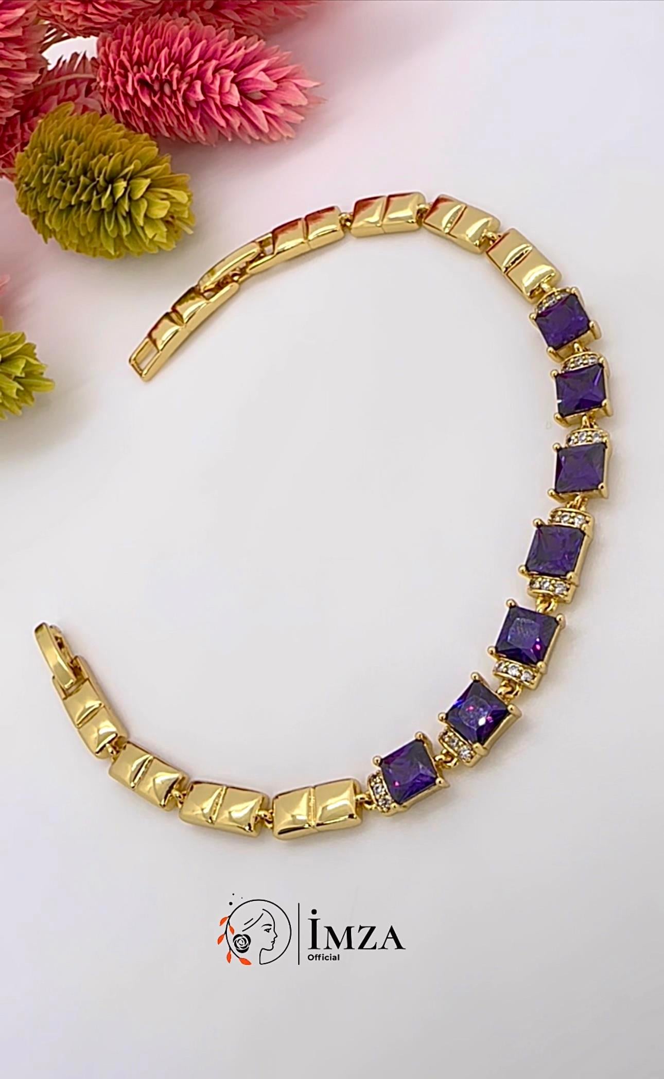 Vip Mor Taşlı Pırlanta Model Baget Bileklik