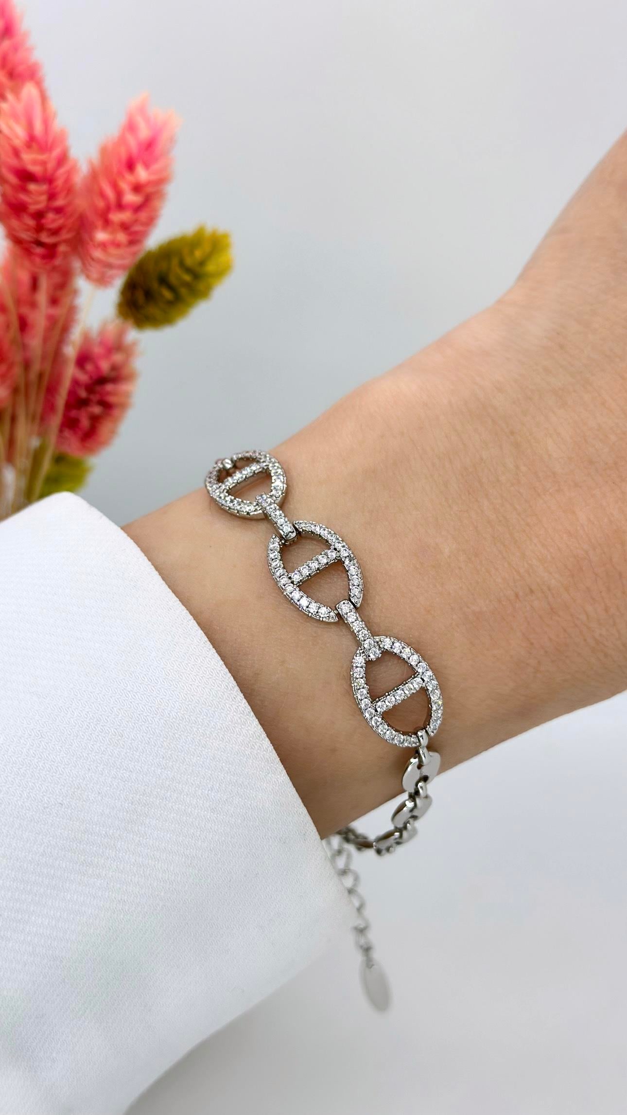 Vip Silver Oval Taşlı Bileklik