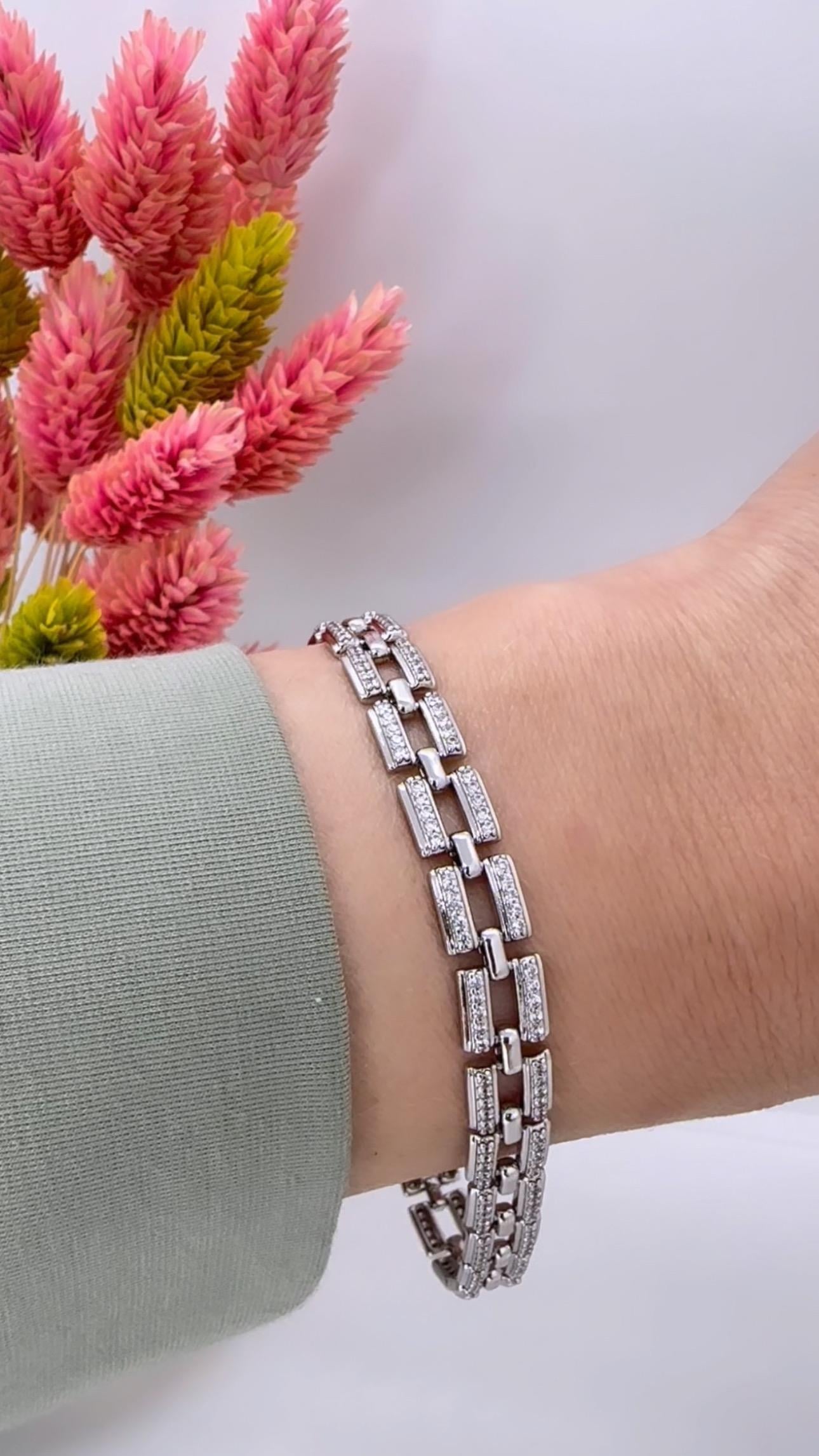 Vip Silver Taşlı Köşeli Bileklik