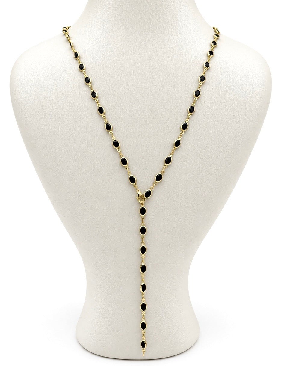 Vp 14 K Altın Kaplama Black Oval Taşlı Zincir 70cm