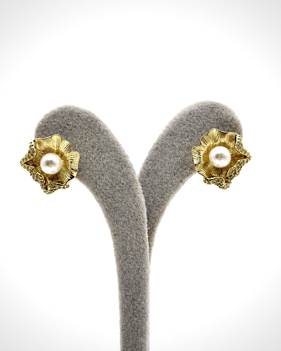 Vp 14 K Altın Kaplama İncili Çiçek Küpe