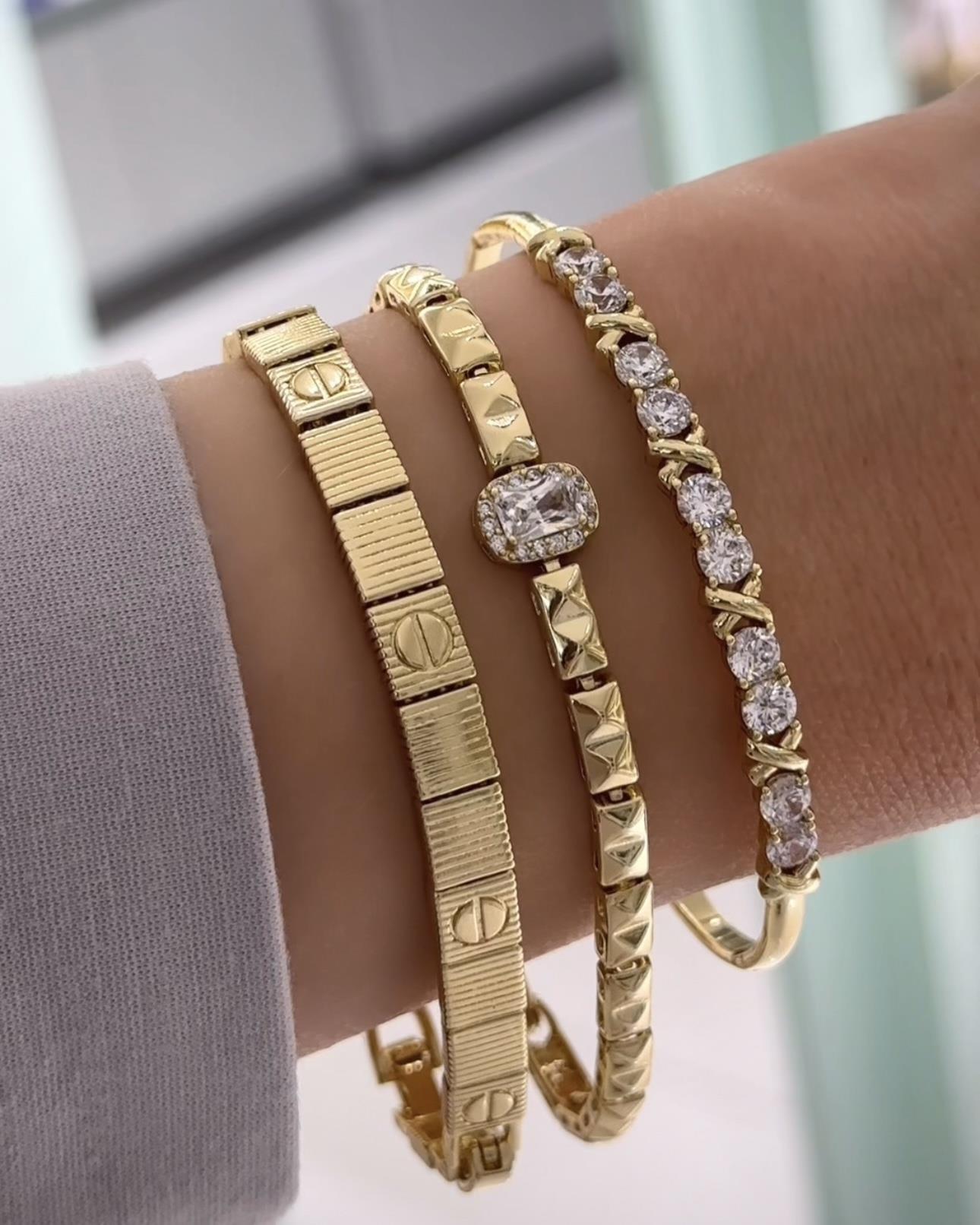 Vp 14 K Altın Kaplama Kare/ X  Model Bileklik Kombin