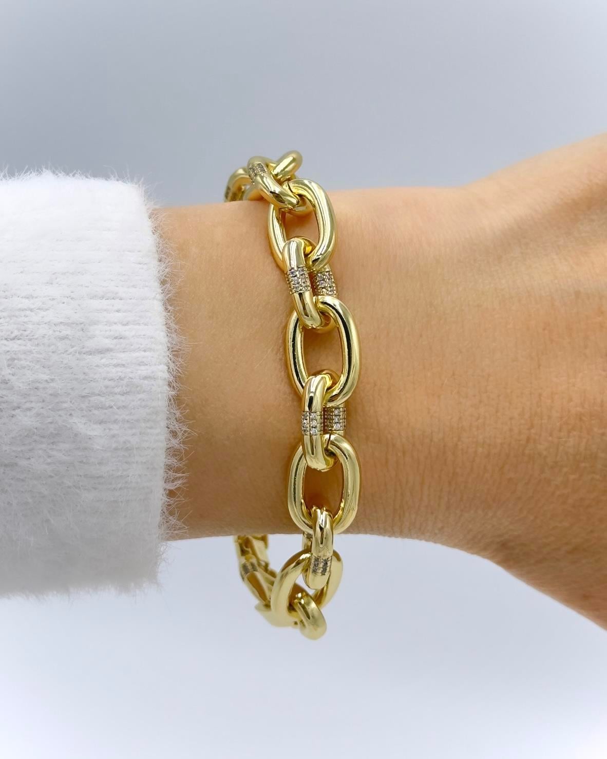 Vp 14 K Altın Kaplama Taşlı Oval Halka Model Bileklik