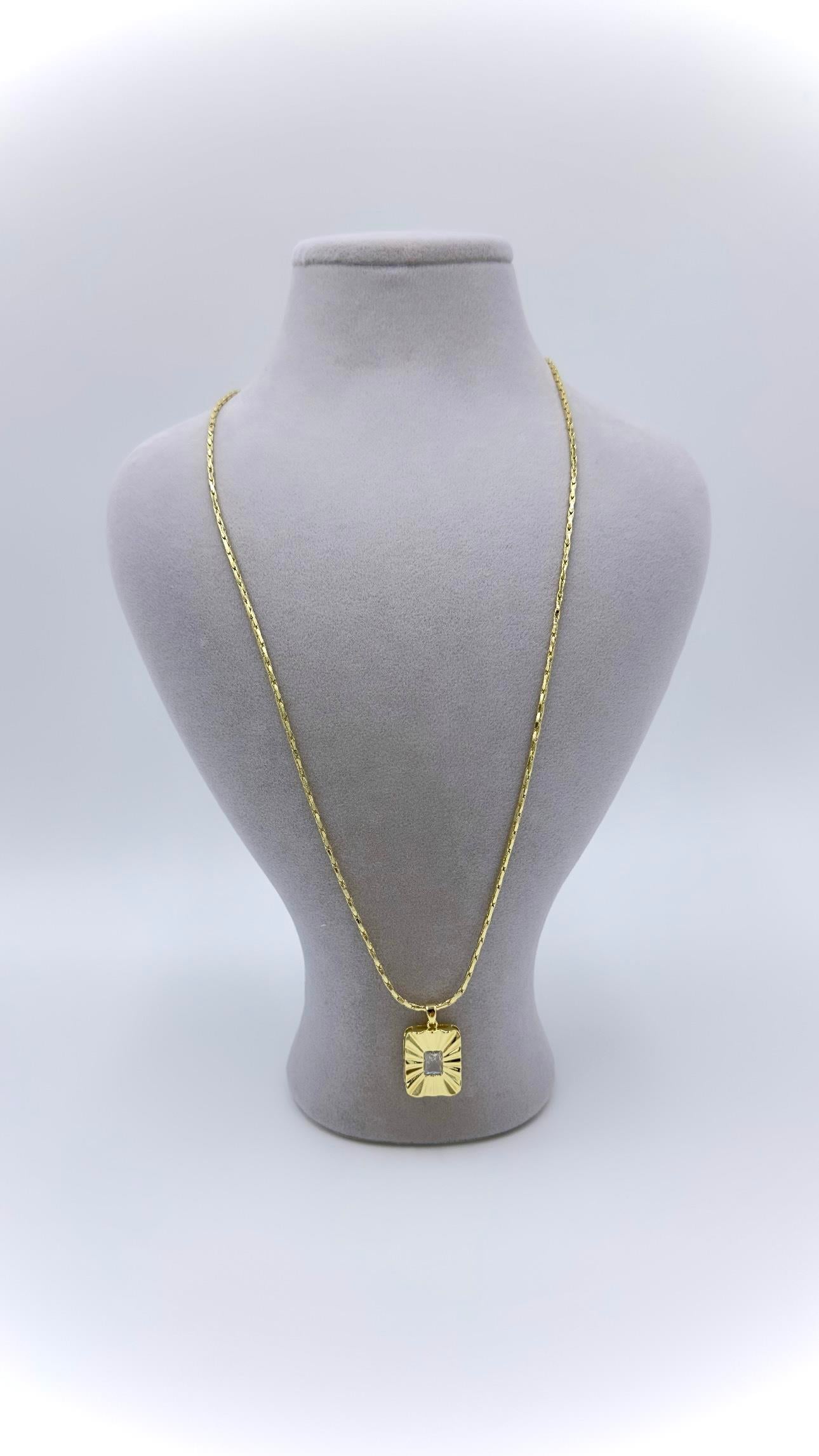 Vp 14 K Kare Bağet Taşlı Güneş Model Kolye 60cm