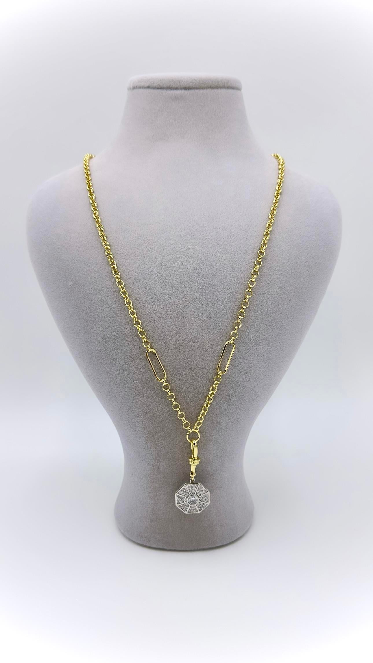 Vp 14 K / Sılver Taşlı Altıgen Model Kolye 55+5cm
