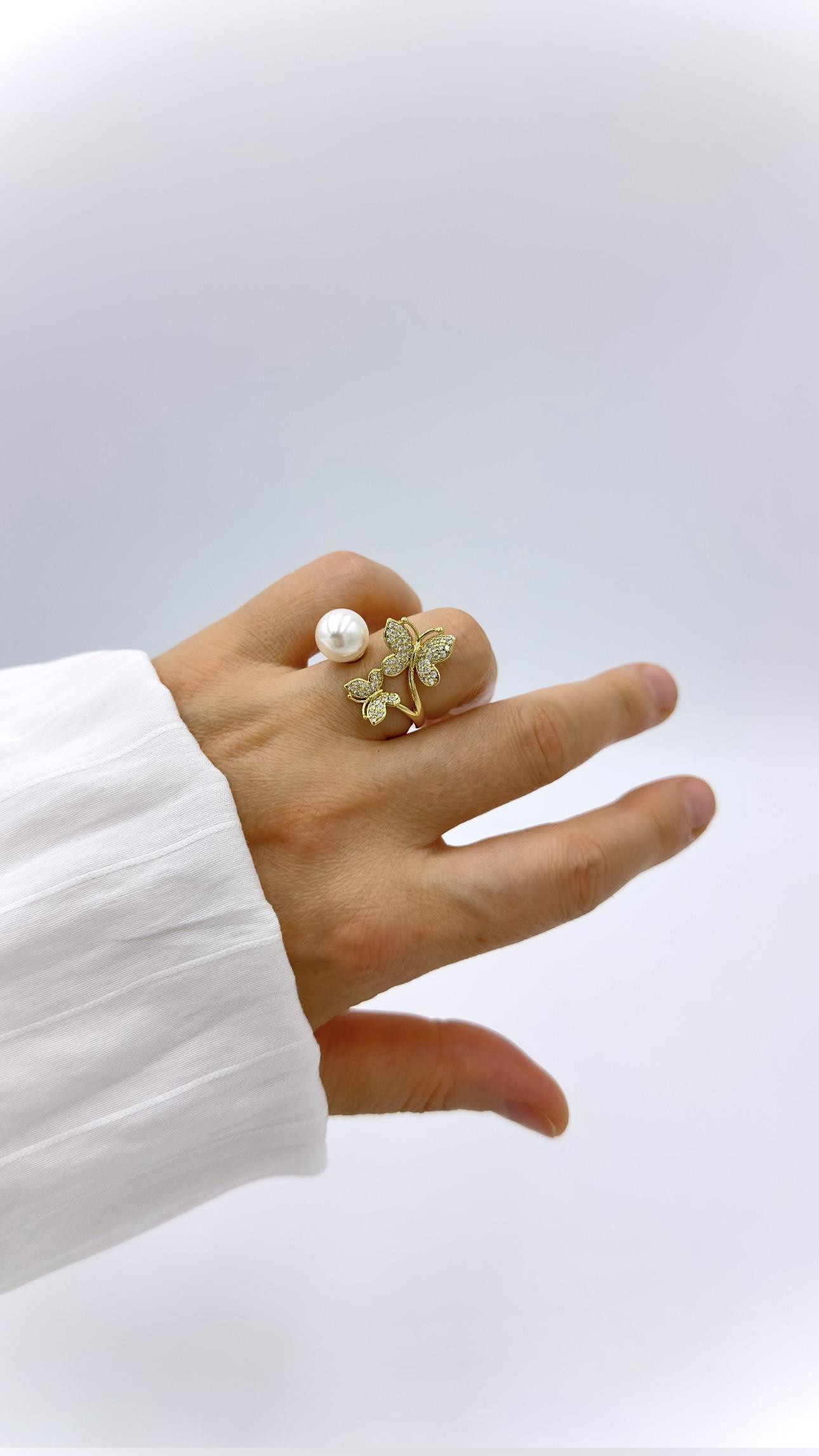 Vp İncili Kelebek Model Yüzük