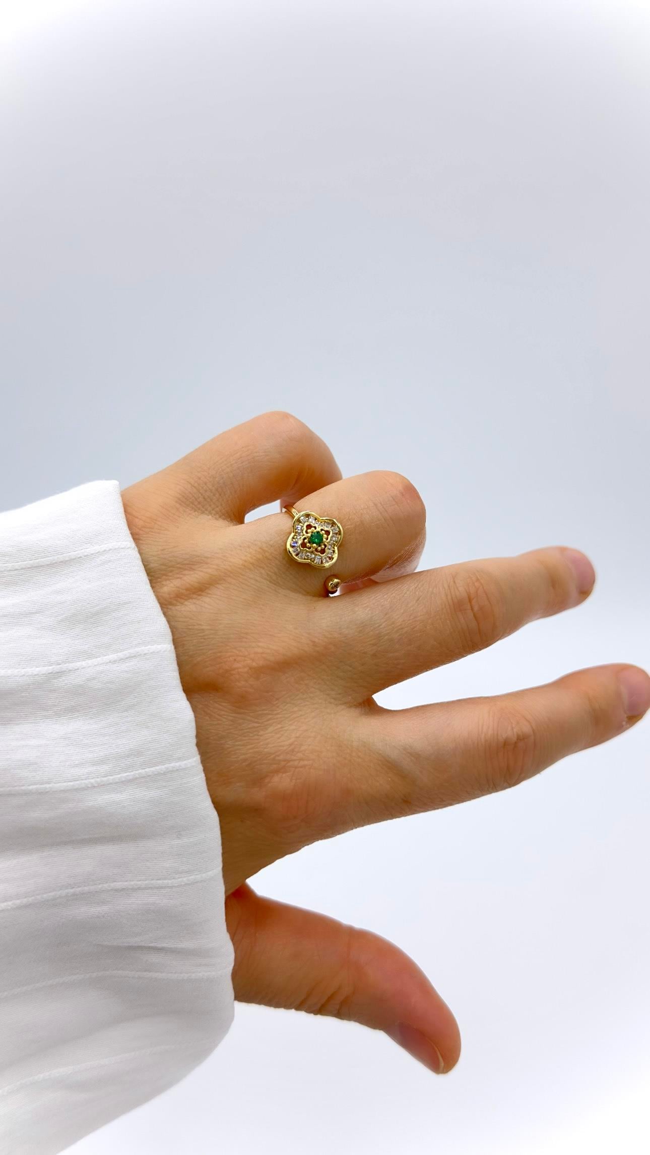 Vp Yeşil Taşlı Yonca Model Yüzük