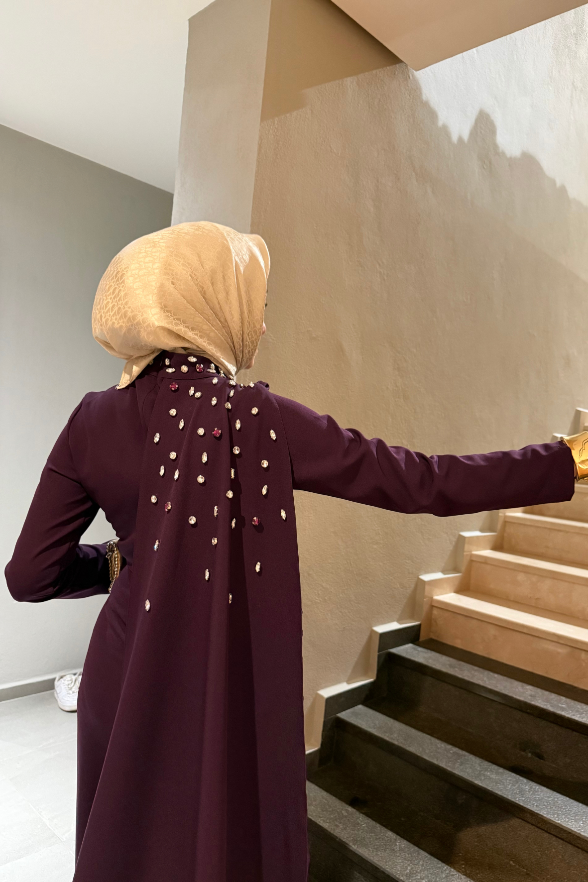 Mariana taşlı özel seri elbise  -burgonya  - Vakronline