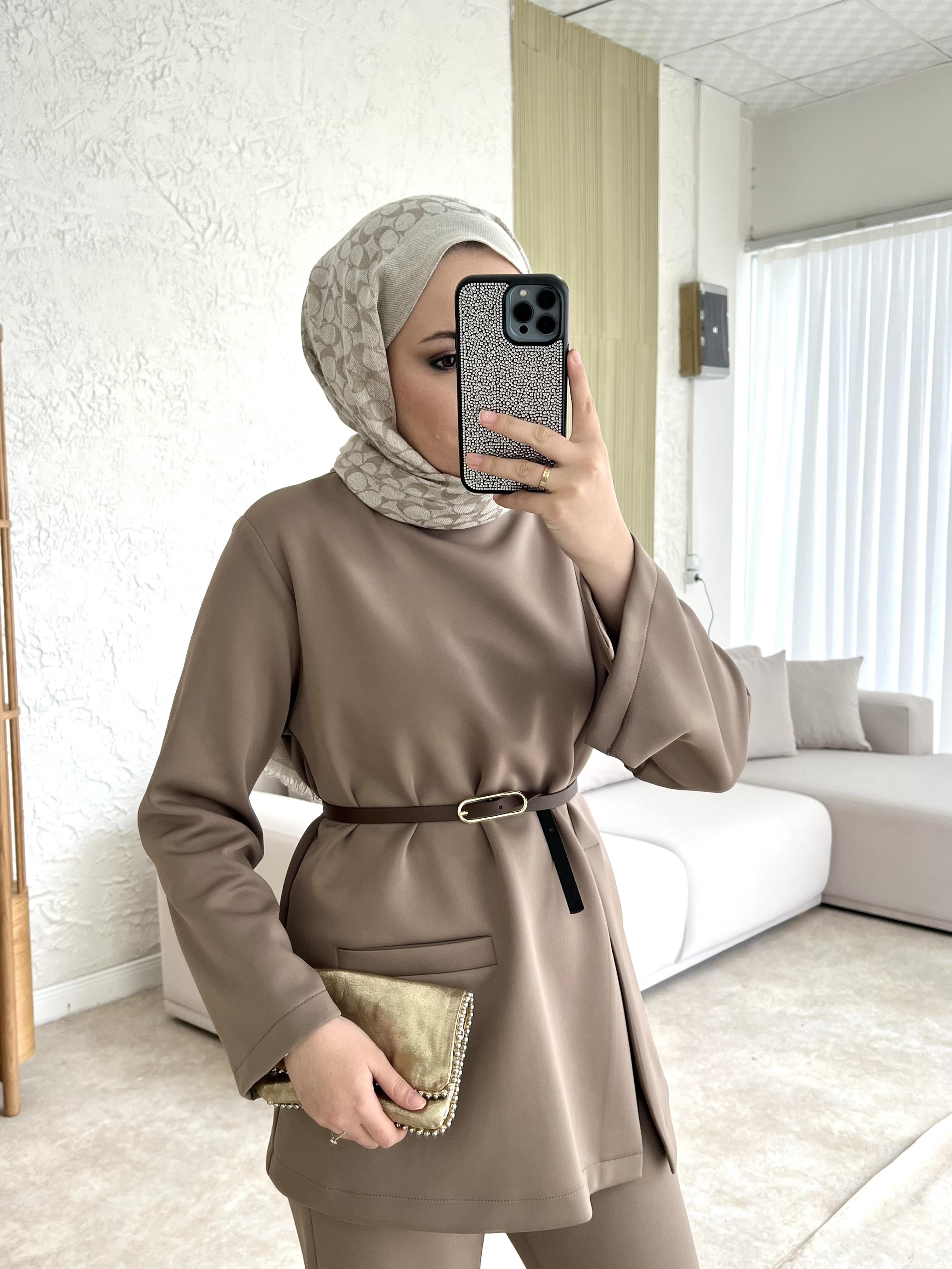 Moi scuba i̇kili takım pantolonlu-vizon - vakronline