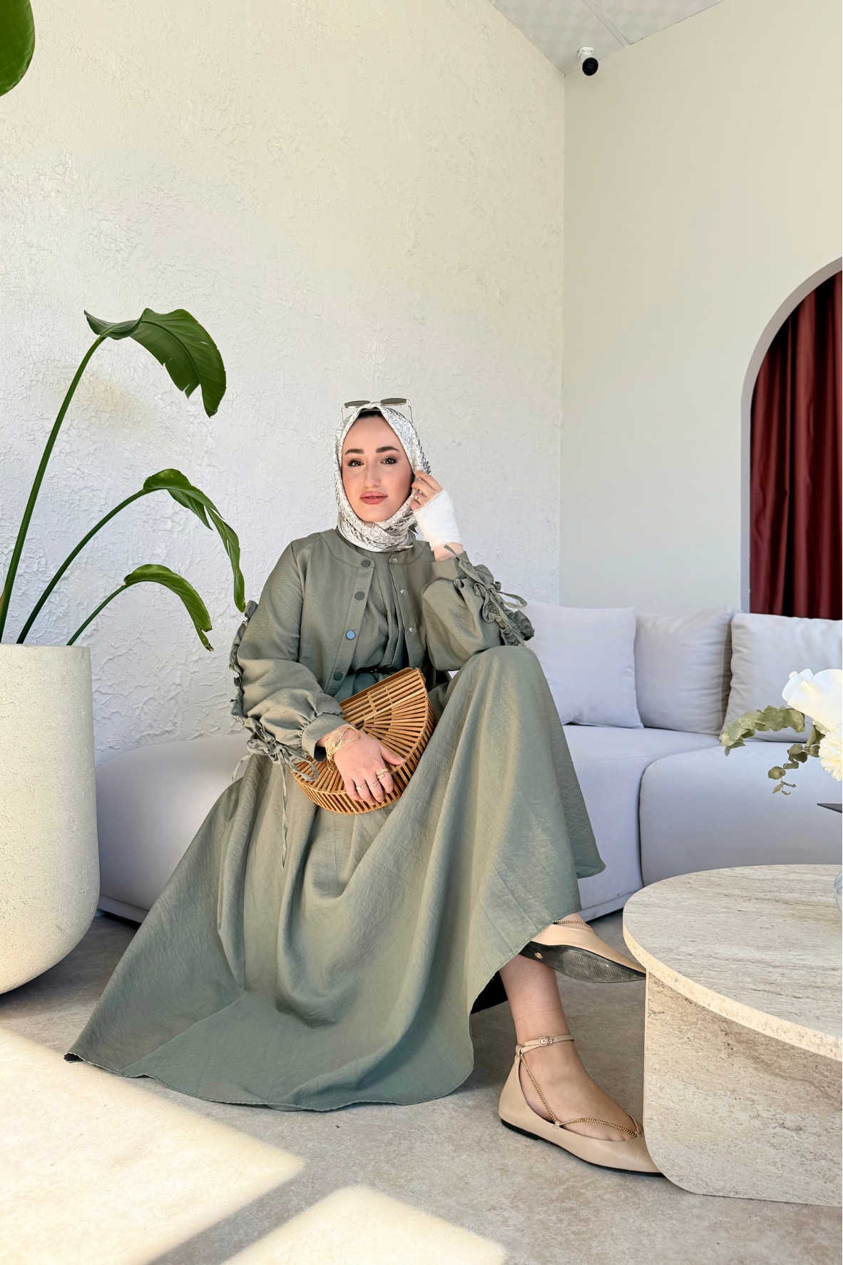 Lizya ceketli elbise-haki - vakronline