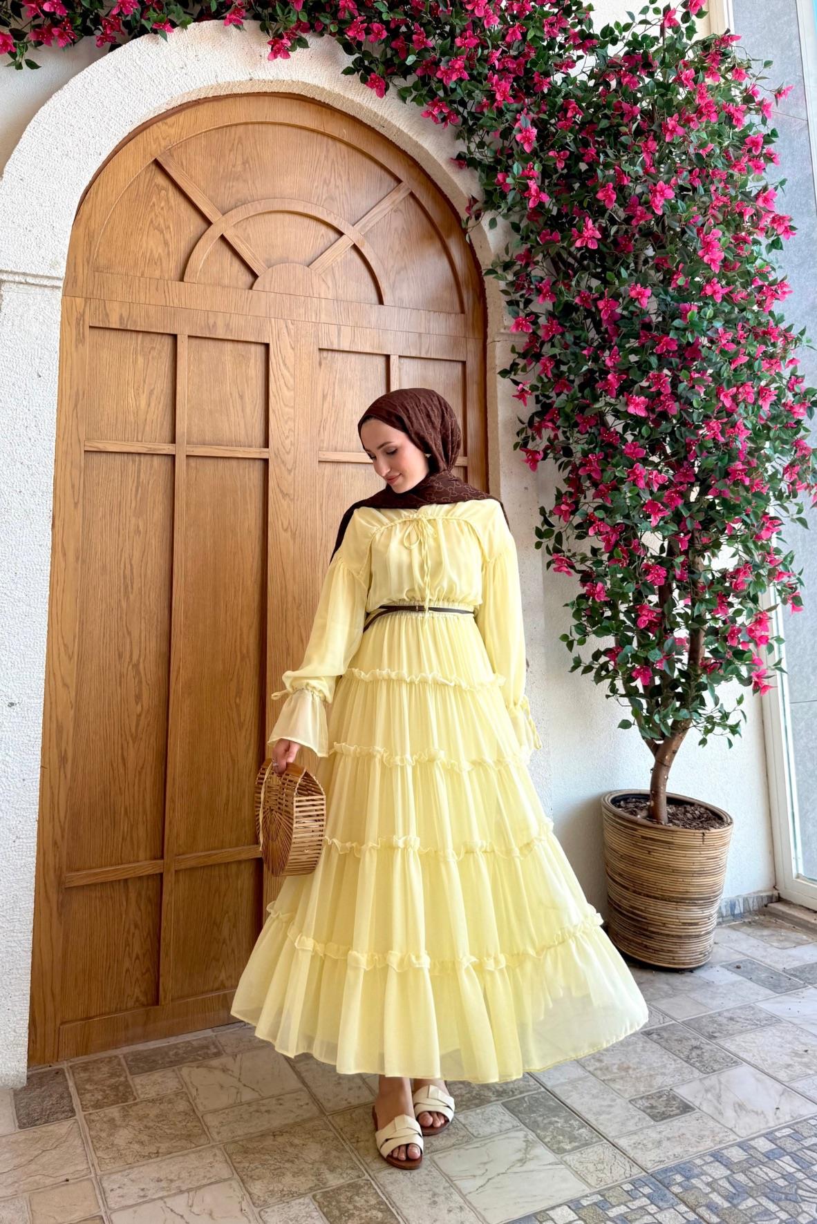 Tesettür Sue Elbise-Sarı