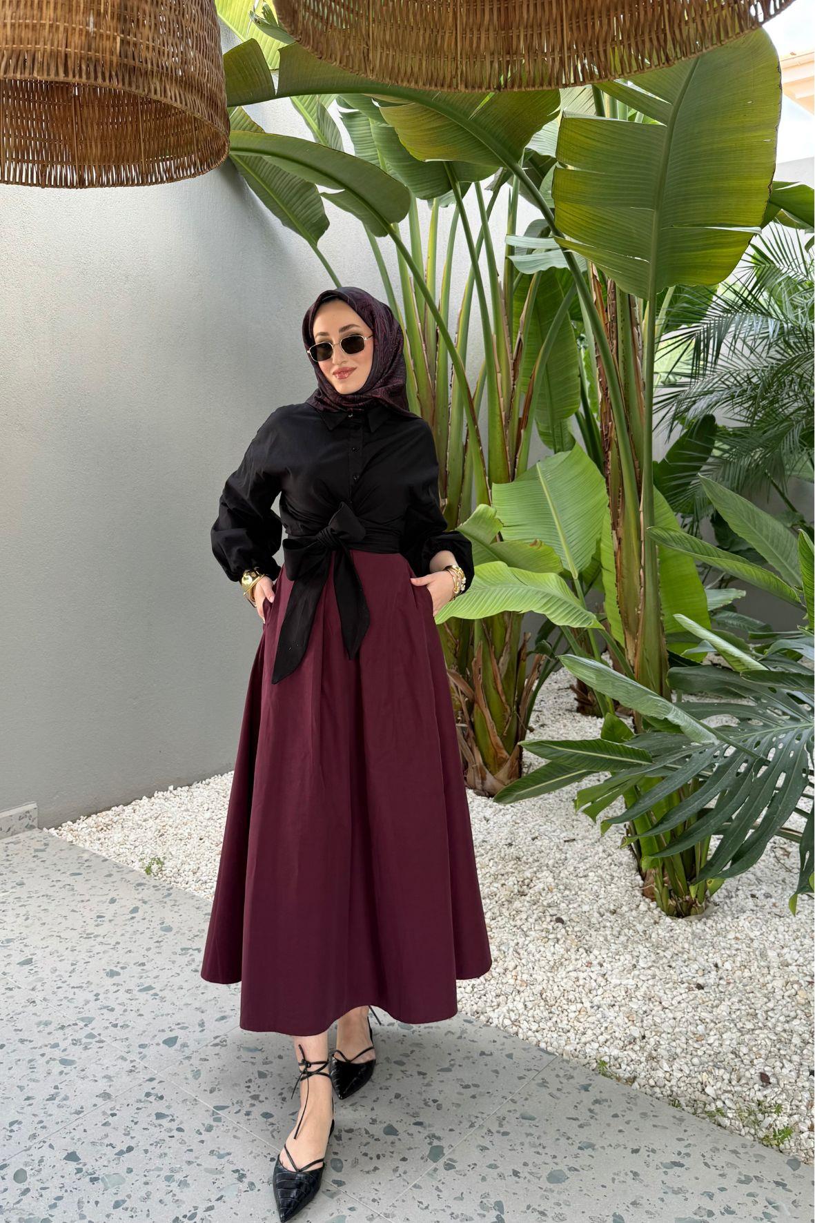 Prenses çan etek-bordo - vakronline