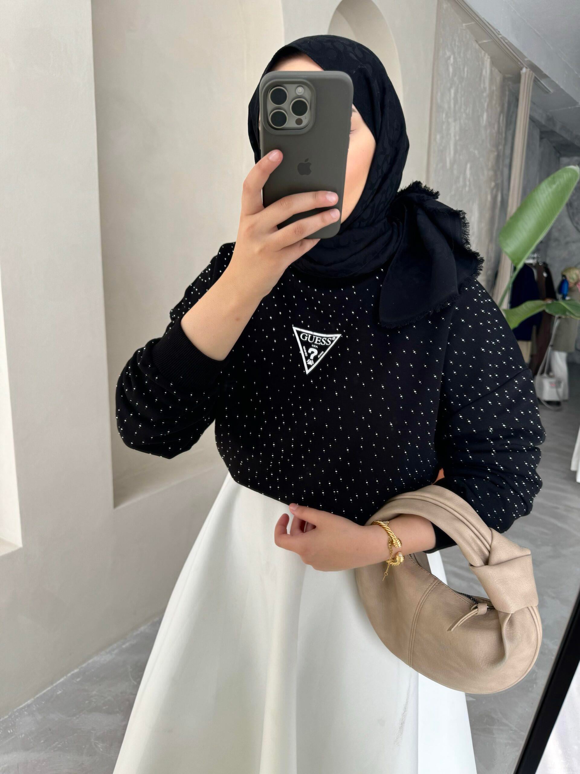 Ges full taşli sweat-si̇yah - vakronline