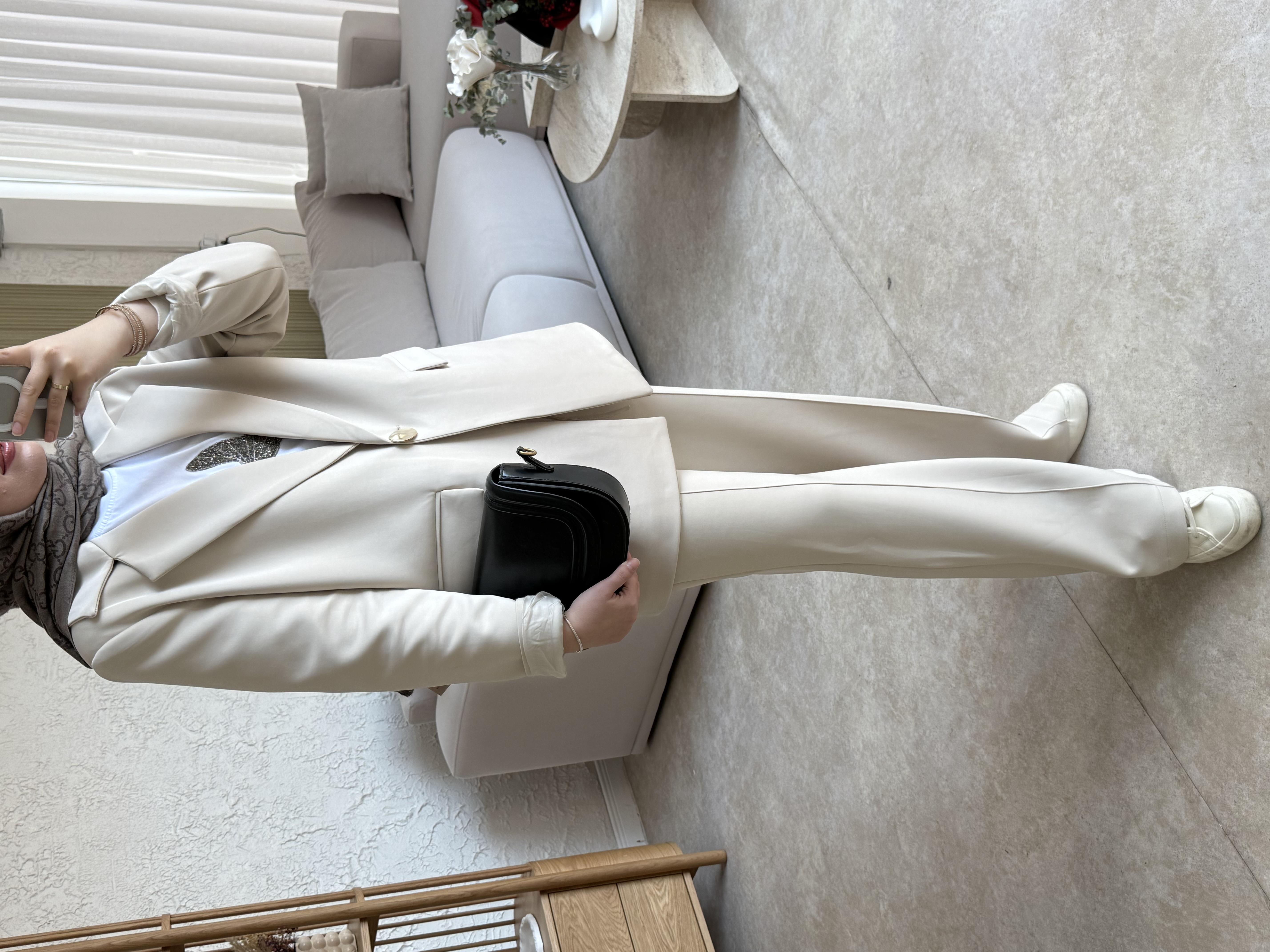 Blazer ceketli takım -bej - vakronline