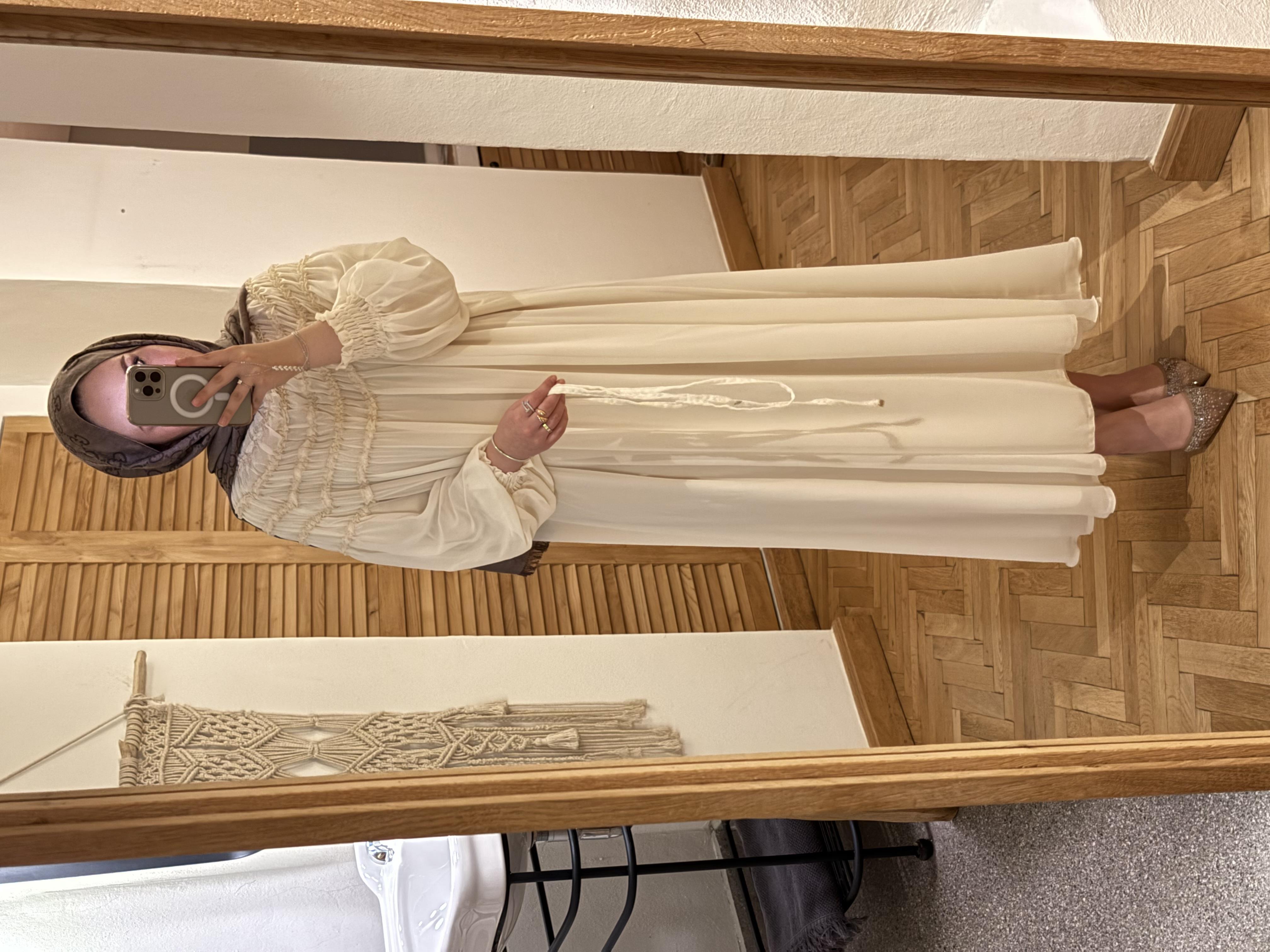 Swan şifon elbise-bej - vakronline - Vakronline