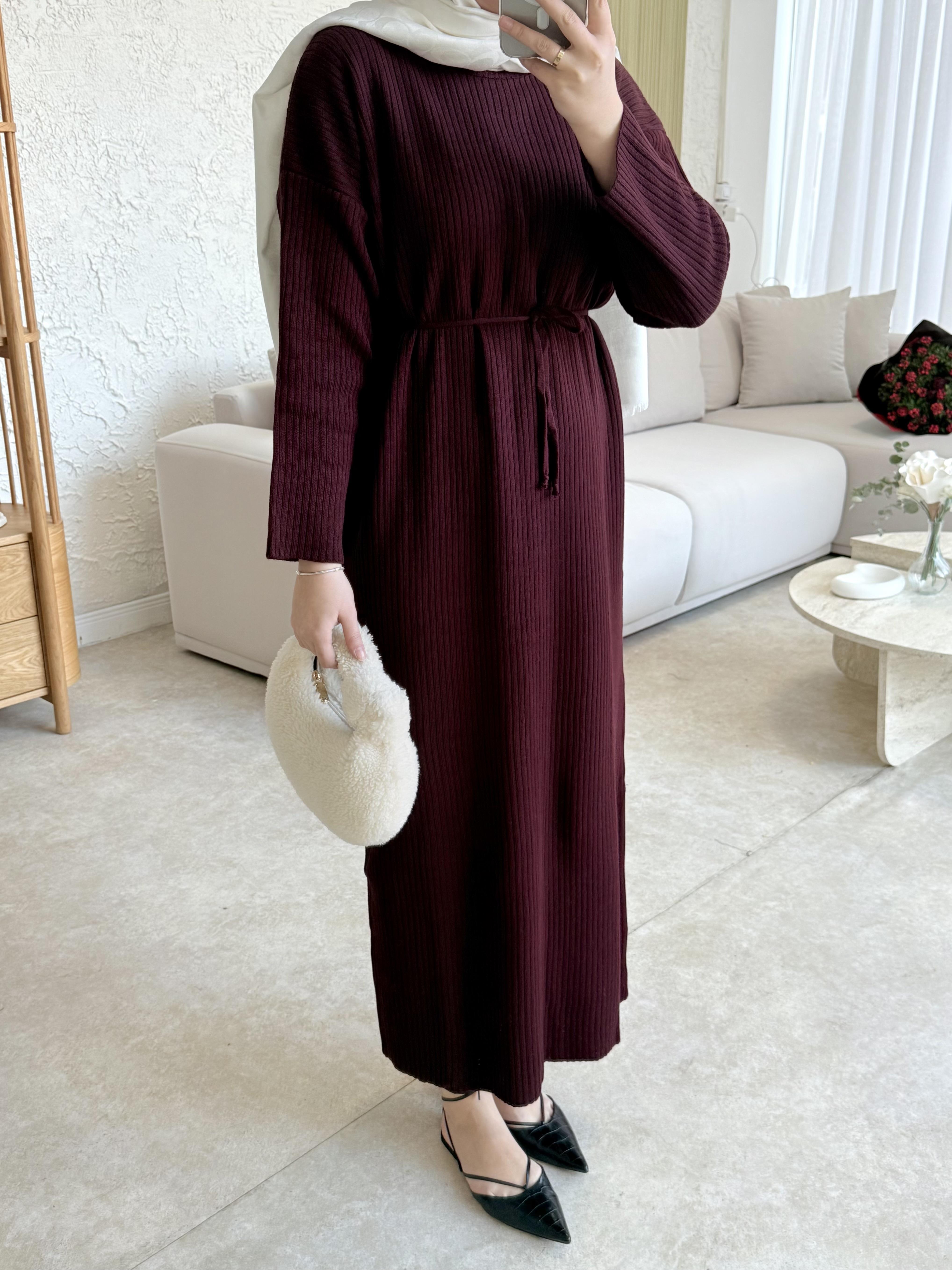 Triko elbise-bordo - vakronline