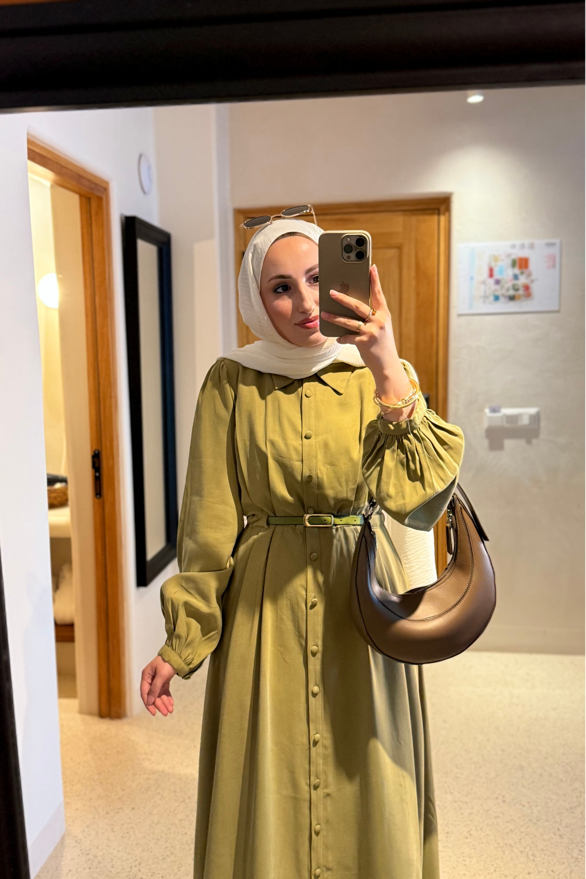 Premium kemerli elbise olive - Vakronline