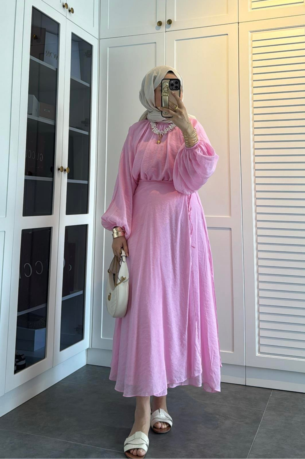 Balon kol etekli takım-pembe - Vakronline