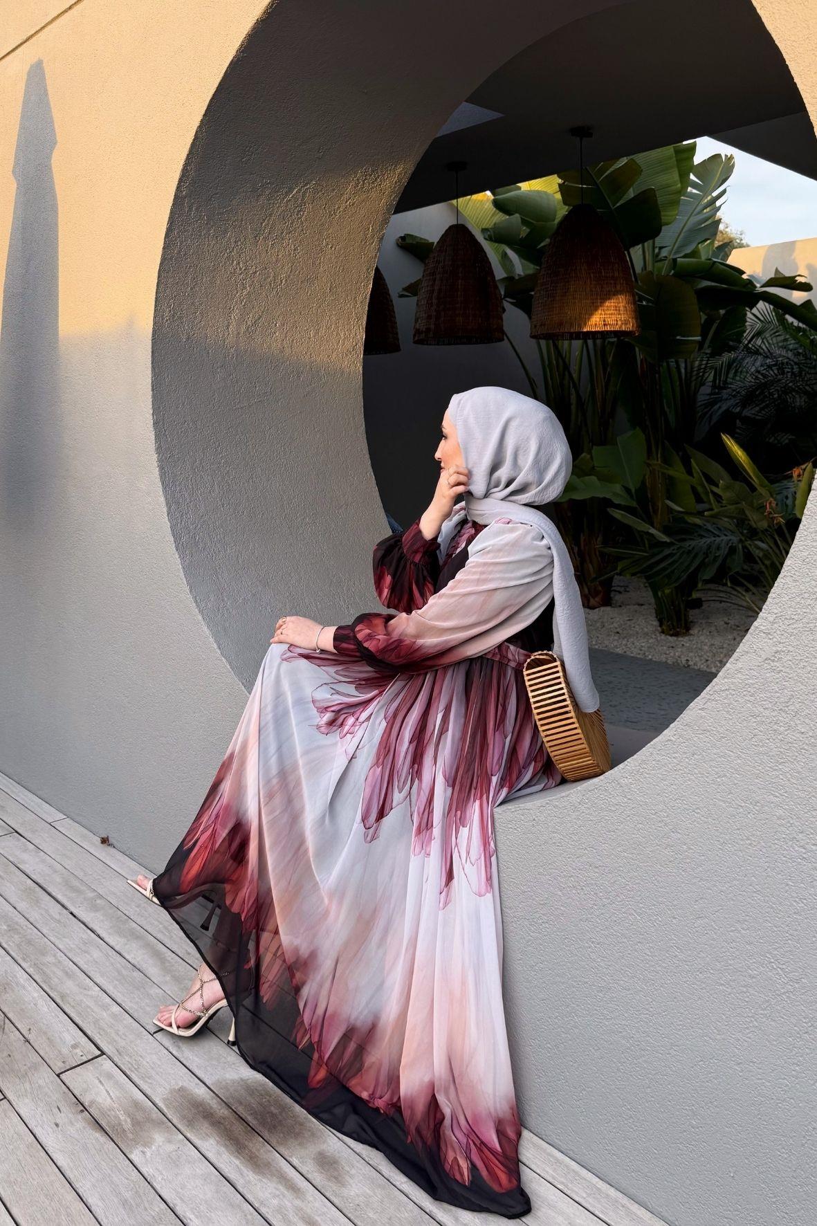 Azur elbise-bordo - vakronline