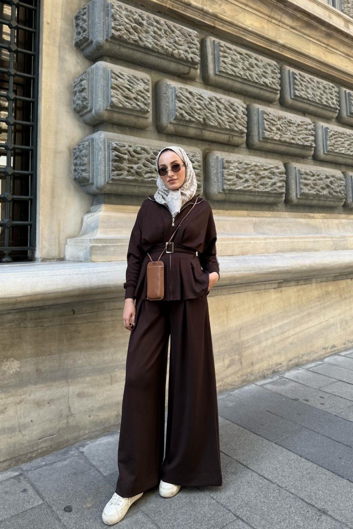 Alin Oysh Pantolonlu Takım-Acı kahve