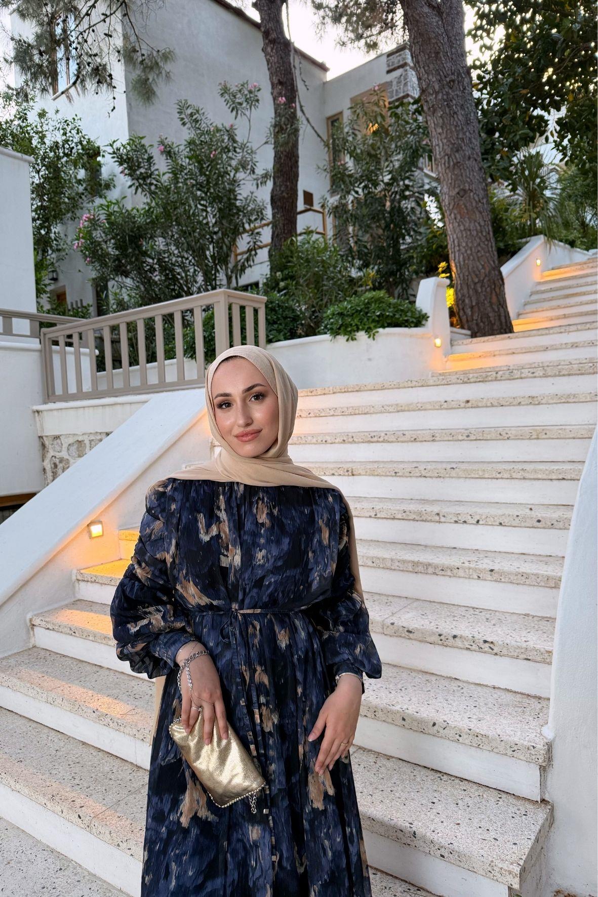 Laide astarlı elbise-lacivert - vakronline