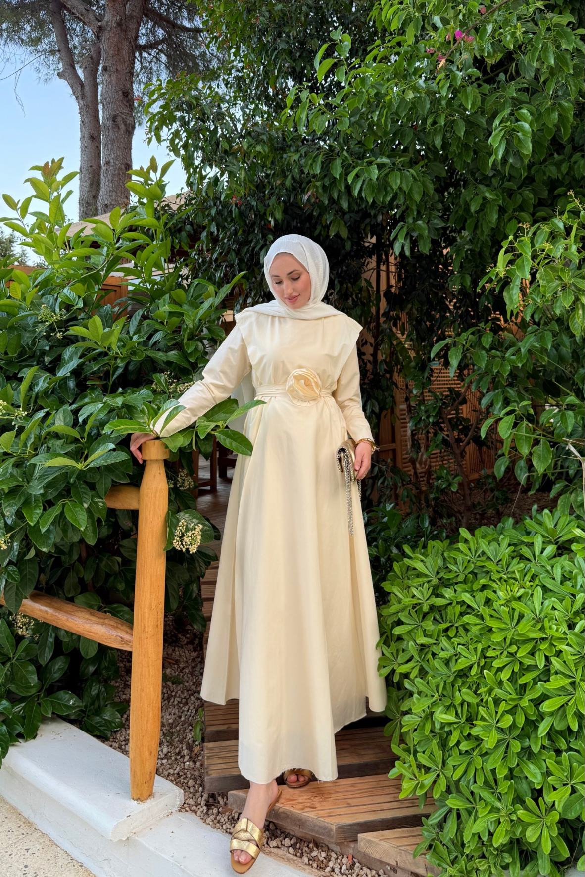 Gül kemerli elbise-butter yellow - Vakronline