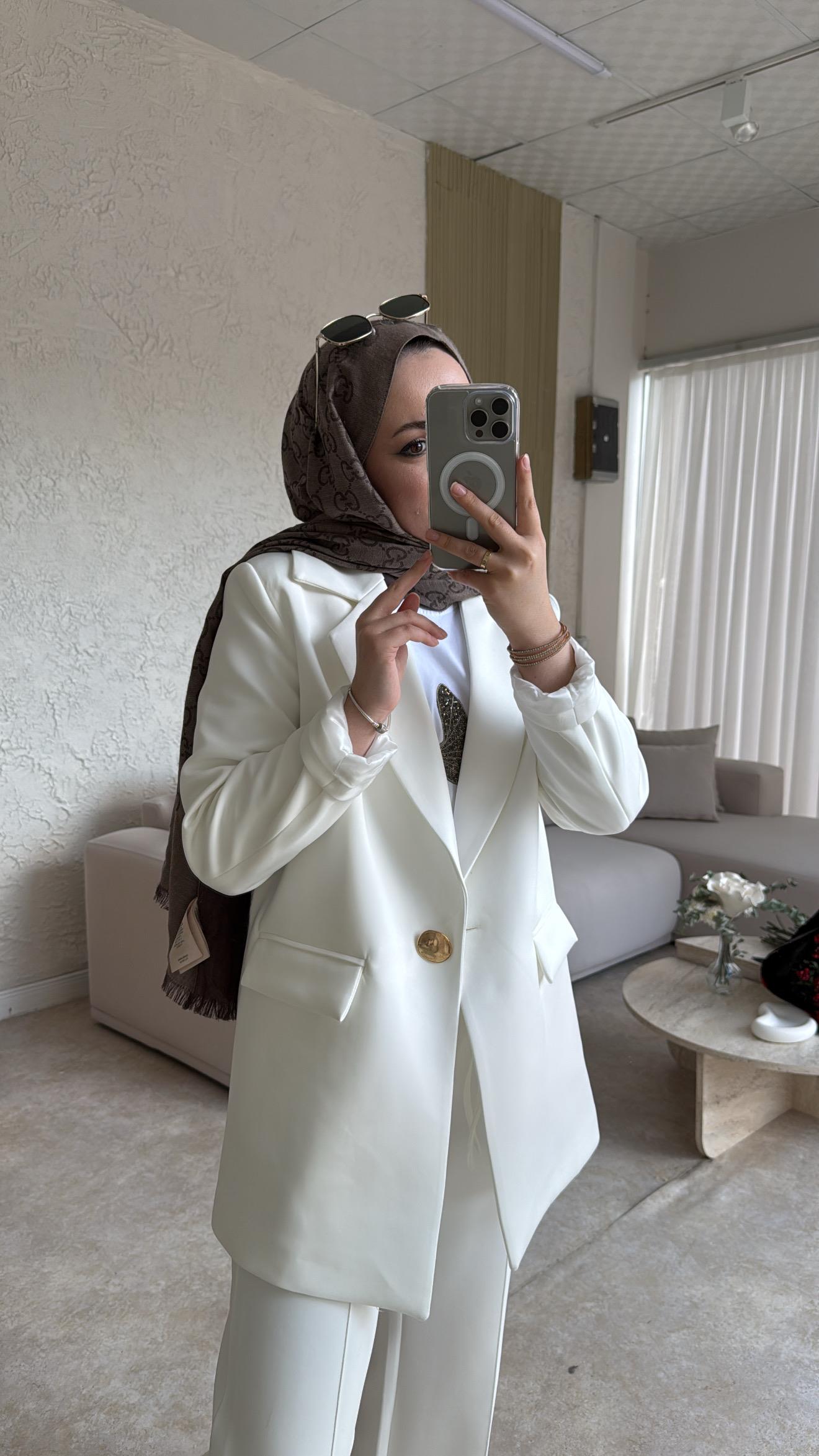 Blazer ceketli takım -beyaz - vakronline
